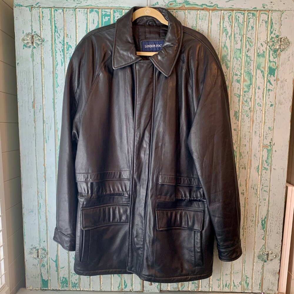 London Fog Leather Jacket Coat Quilted Lined Insulated XL